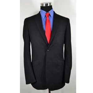 Verno 40R Sport Coat Blazer Suit Jacket Black Poly